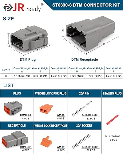 Vista 25 de JRready Deutsch - Juego de conectores DTM de 2 4 pines, ST6330-204, impermeables, con contactos sólidos de tamaño 20