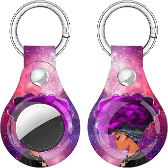 Case for Airtags Holder, Cute Air Tags Case Cover with Anti-Lost Keychain, [Scratch Resistant] Protective Airtags Case for Apple Tracker Key Finder 2021 Women Black GirlPurple Hair