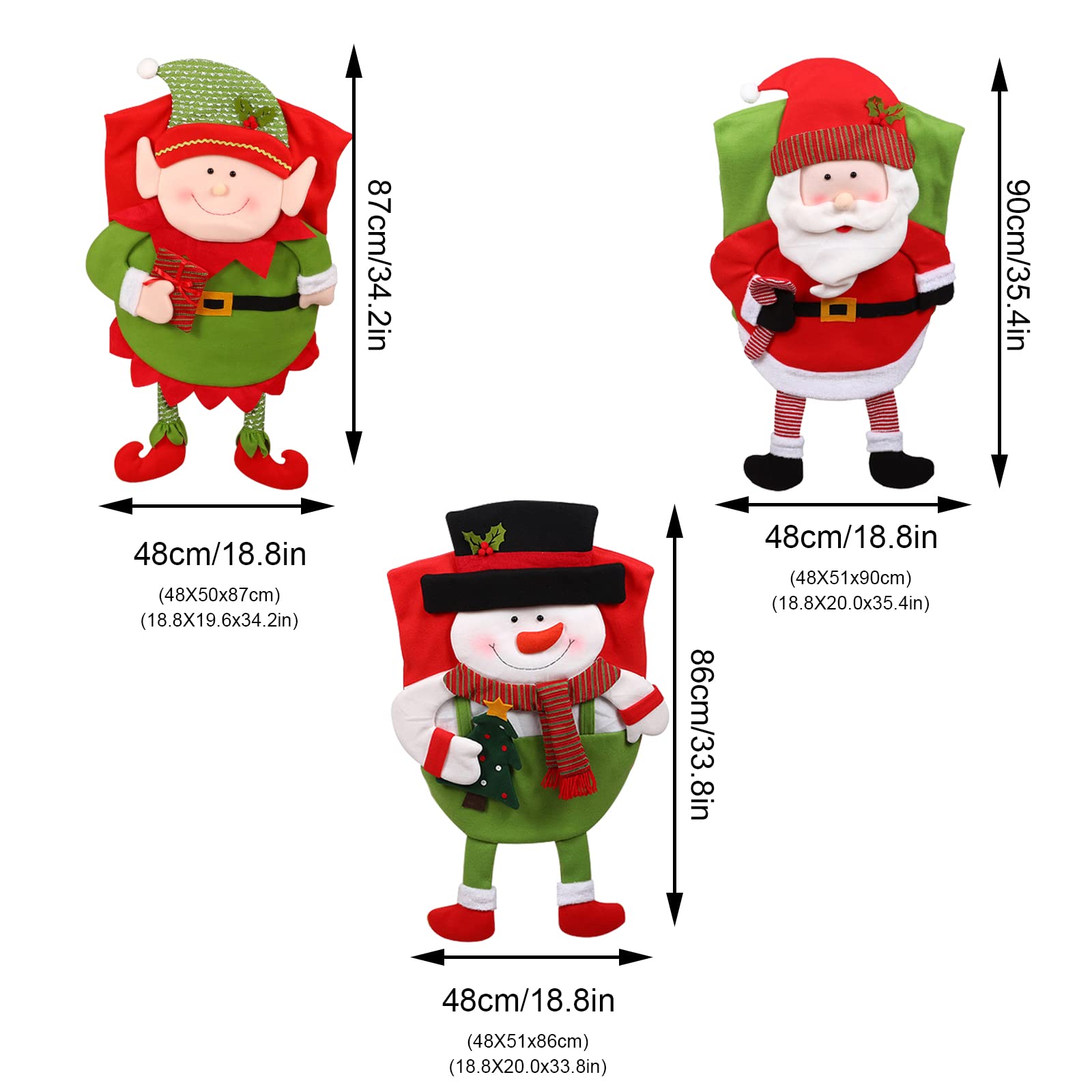 ACJRYO Christmas Chair Covers Set of 3, Chairs Back Cover - Santa Claus, Snowman, Elf - Slipcovers for Christmas Decorations Dinner Table Home Holiday Party Decorations
