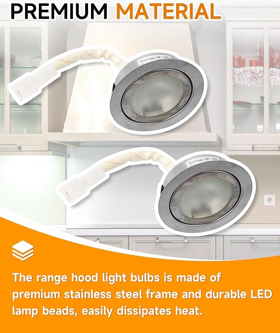 2Pcs Range Hood Light Housing Replaces for SB02300798, Range Hood LED Light Compatible with Broan Nutone PM500 PM500SS EE55000 Halogen Lamp Assembly, Sturdy Glass Cover Lighting Bulb, AC12V MAX 20W