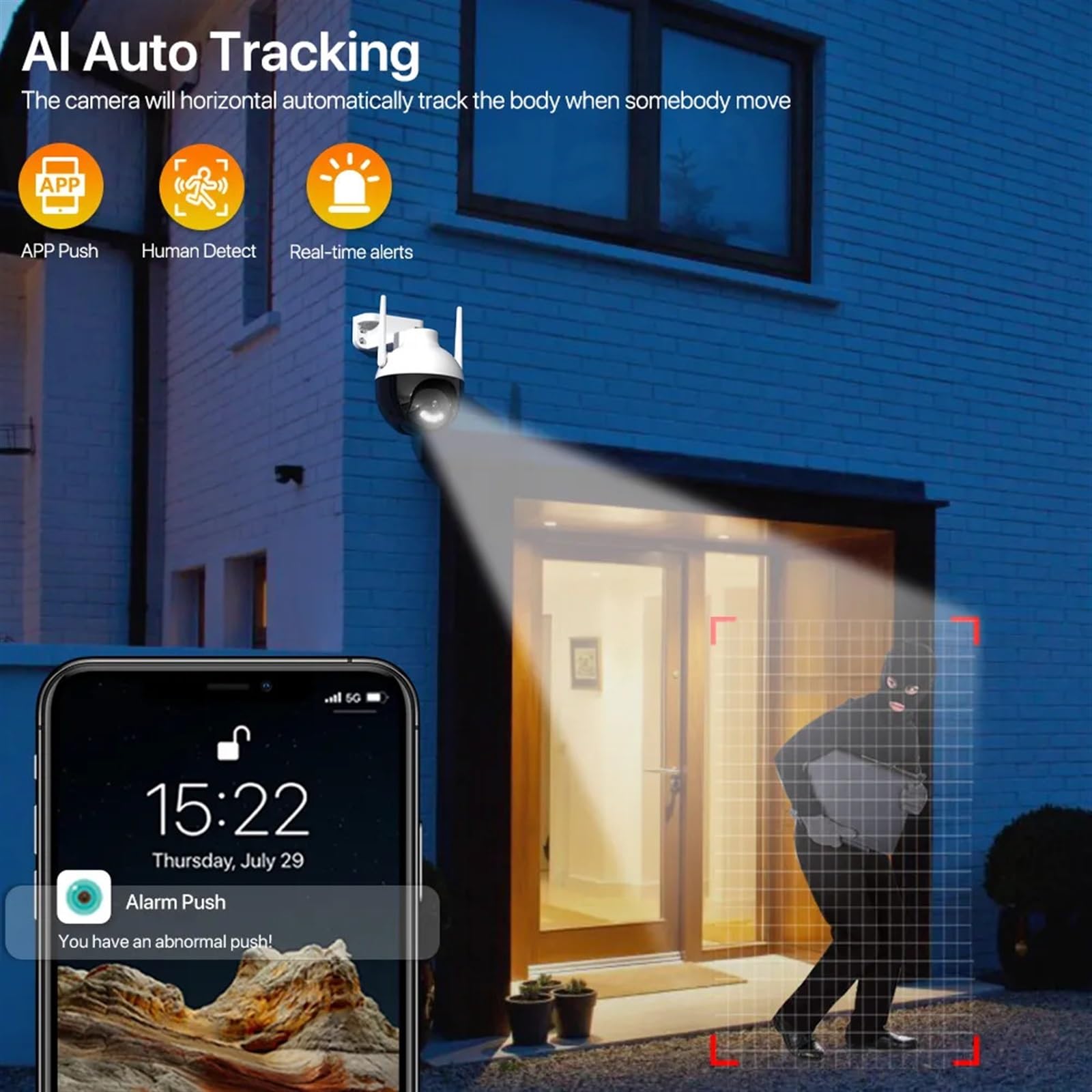 Telecamera Wifi Esterno, Telecamera IP PTZ da 8MP Telecamera PTZ 4K H.265 Telecamera di videosorveglianza for rilevamento umano AI esterno Telecamera CCTV di sicurezza da 4MP ,Sicurezza, Antifurto(WIF