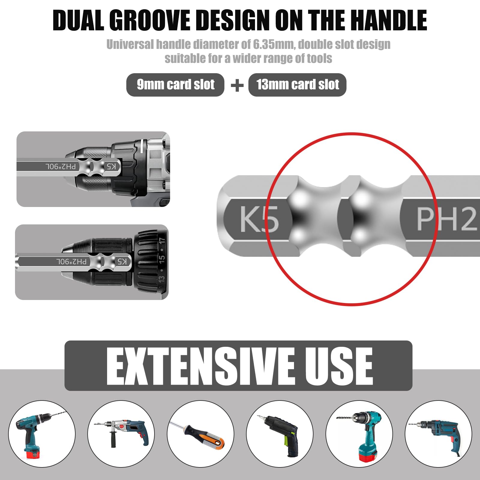24 punte per cacciavite a percussione in lega con denti antiscivolo Phillips Set di punte magnetiche lunghe per trapano magnetico Set di punte per trapano elettrico 25+50+65+70+90+150mm