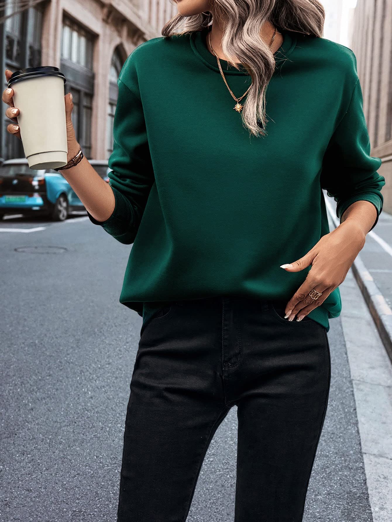 Amazon.com: Sweatshirts for Women Solid Round Neck Thermal 