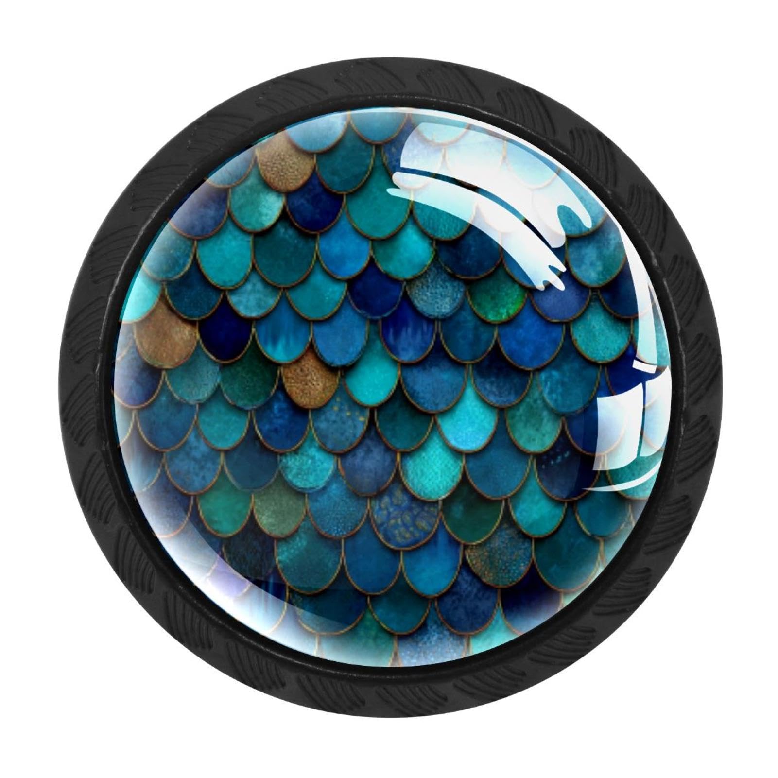 CHENZZZZ 4 pcs Mermaid Scales Turquoise Drawer Knob Pull Handle Crystal Glass Cabinet Drawer Pulls with Screws for Home Office Cabinet Cupboard
