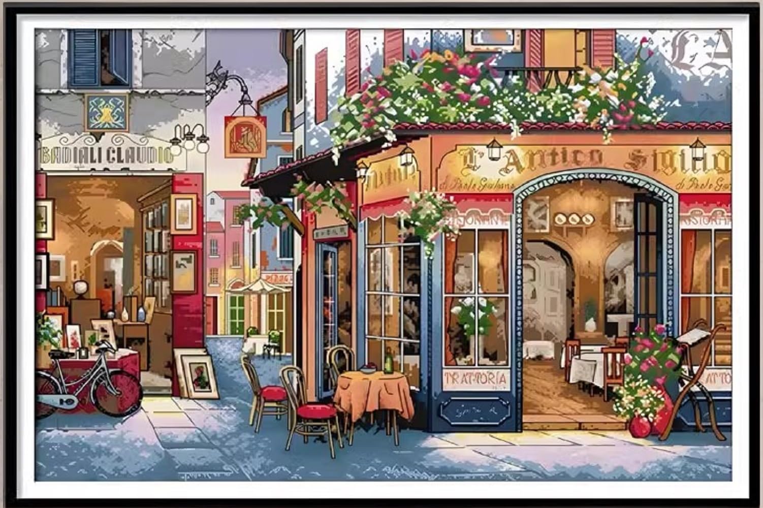 Qeerysew Kits de punto de cruz estampado gama completa de kits de inicio de bordado para principiantes DIY 11CT 3 hebras - Kits impresos Bistro 80 × 59 cm