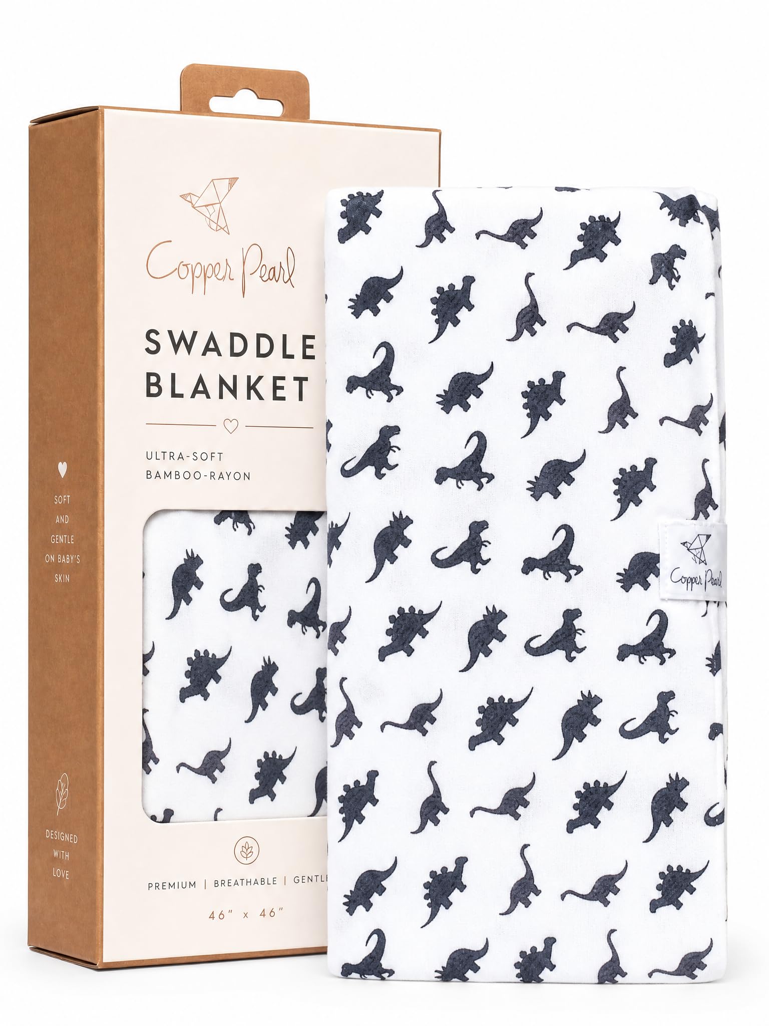 Copper Pearl Swaddle Blankets for Newborns | Soft Stretchy Receiving Blankets for Boys and Girls | Large 46 x 46 Inch Baby Blankets | Lightweight and Breathable Swaddles | Dinos Wild
