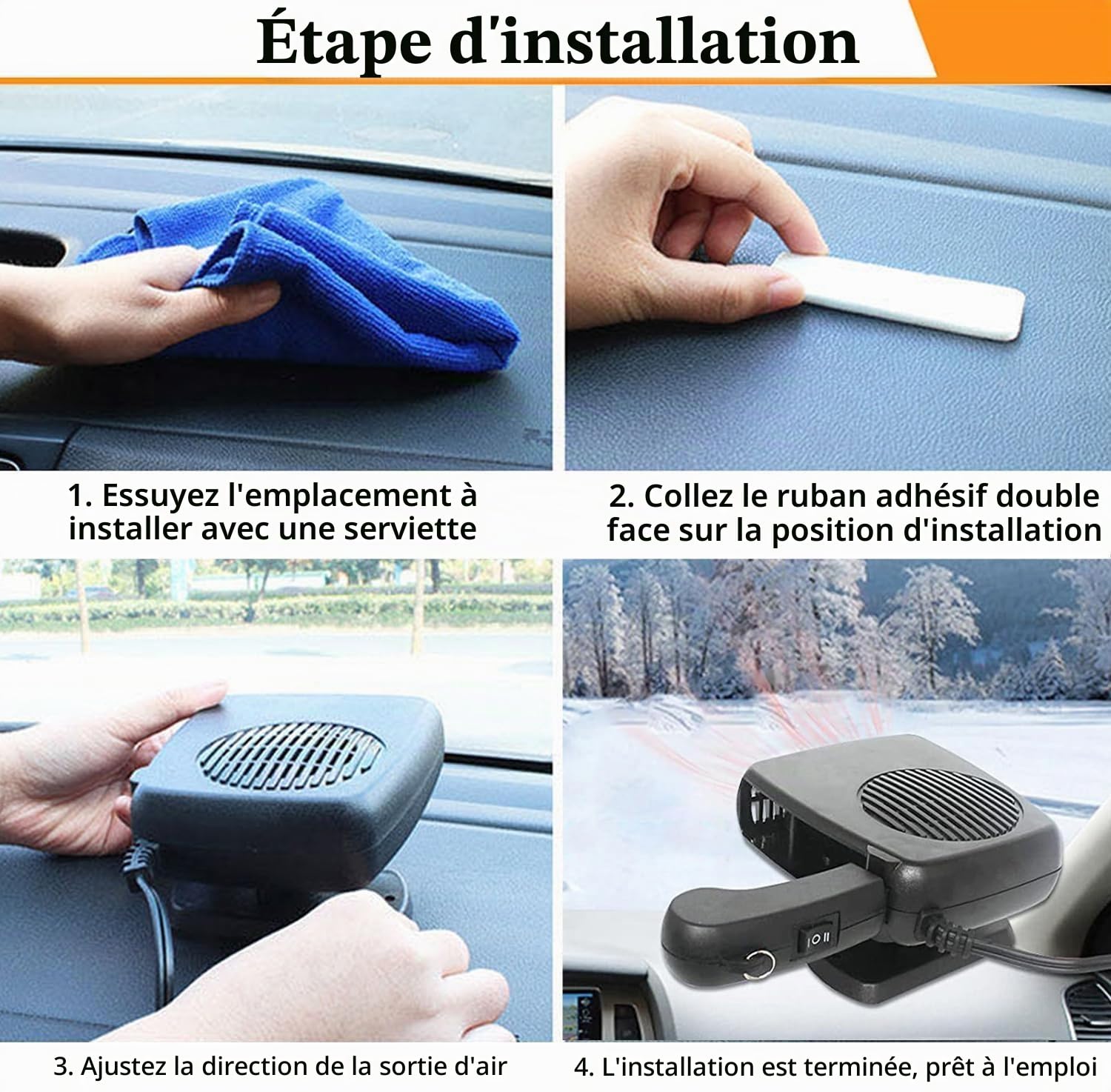 JOPWUE Chauffage de Voiture, Dégivreur de Voiture 12V, Chauffage Portable pour Voiture, Kit de Dégivreur pour Voiture 200W pour l'Hiver, Chauffage Mini pour Voiture avec Prise Allume-Cigare, Dégivrant