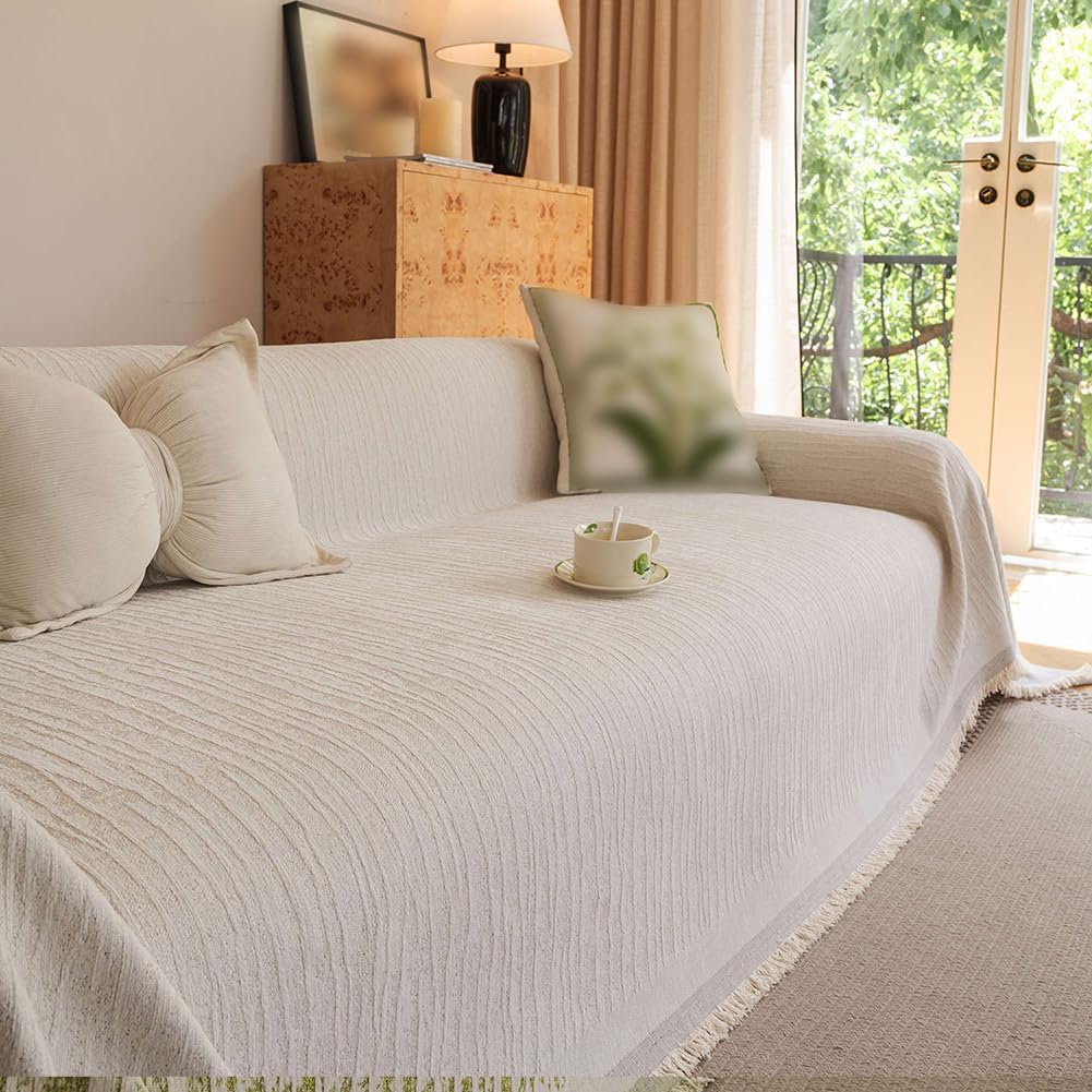 犬用ソファカバー 3人掛け、タッセル付きシェニールソファカバー 洗濯可能、引っかき防止・色あせ防止・毛玉、ラブシート用スリーブ 布団