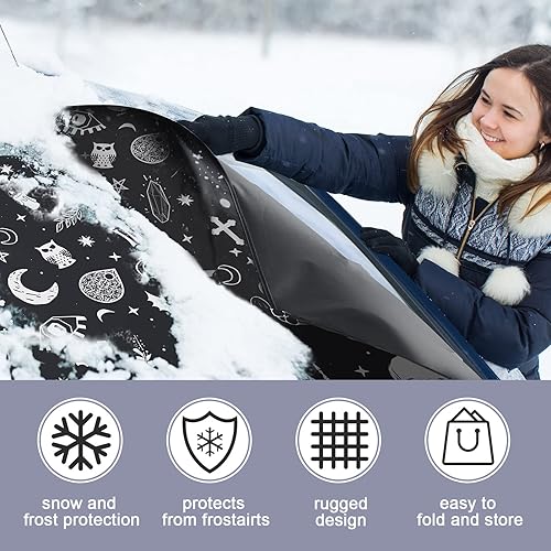 Miniatura 3 de Riakrum Cubierta para parabrisas de automóvil para hielo y nieve, tela Oxford, impermeable, cubierta de escarcha, cubierta de nieve para parabrisas