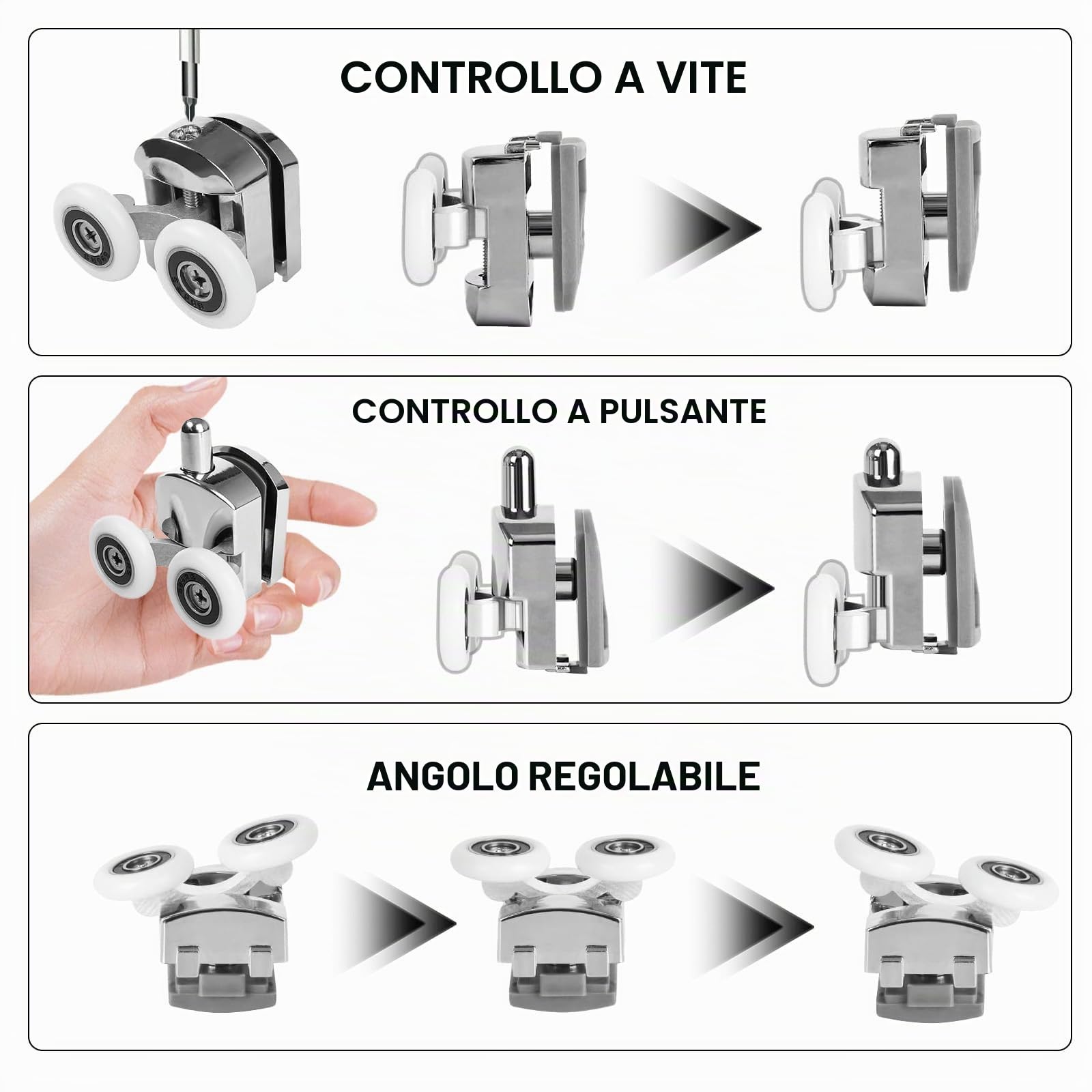 4 ruota per porta doccia, 23 mm, porte scorrevoli in vetro, bagno (2 superiori + 2 inferiori)