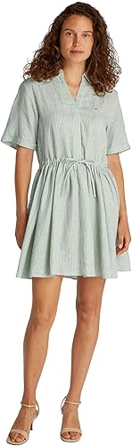 Tommy Hilfiger Vestido Mujer Linen Short con cinturón, Multicolor (Classic Ithac