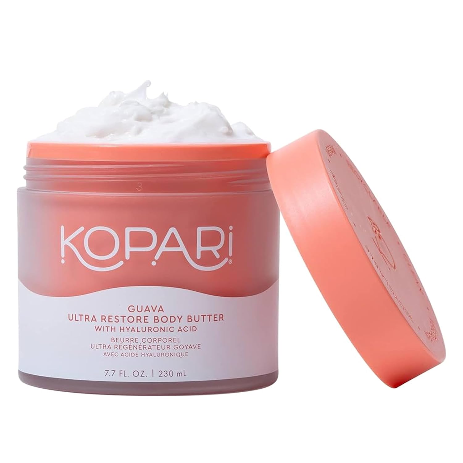 Kopari Ultra Restore Body Butter, Whipped Lightweight Formula, Hyaluronic Acid & Mango Seed Butter, Deep & Long-Lasting Moisture, Guava 7.7 oz
