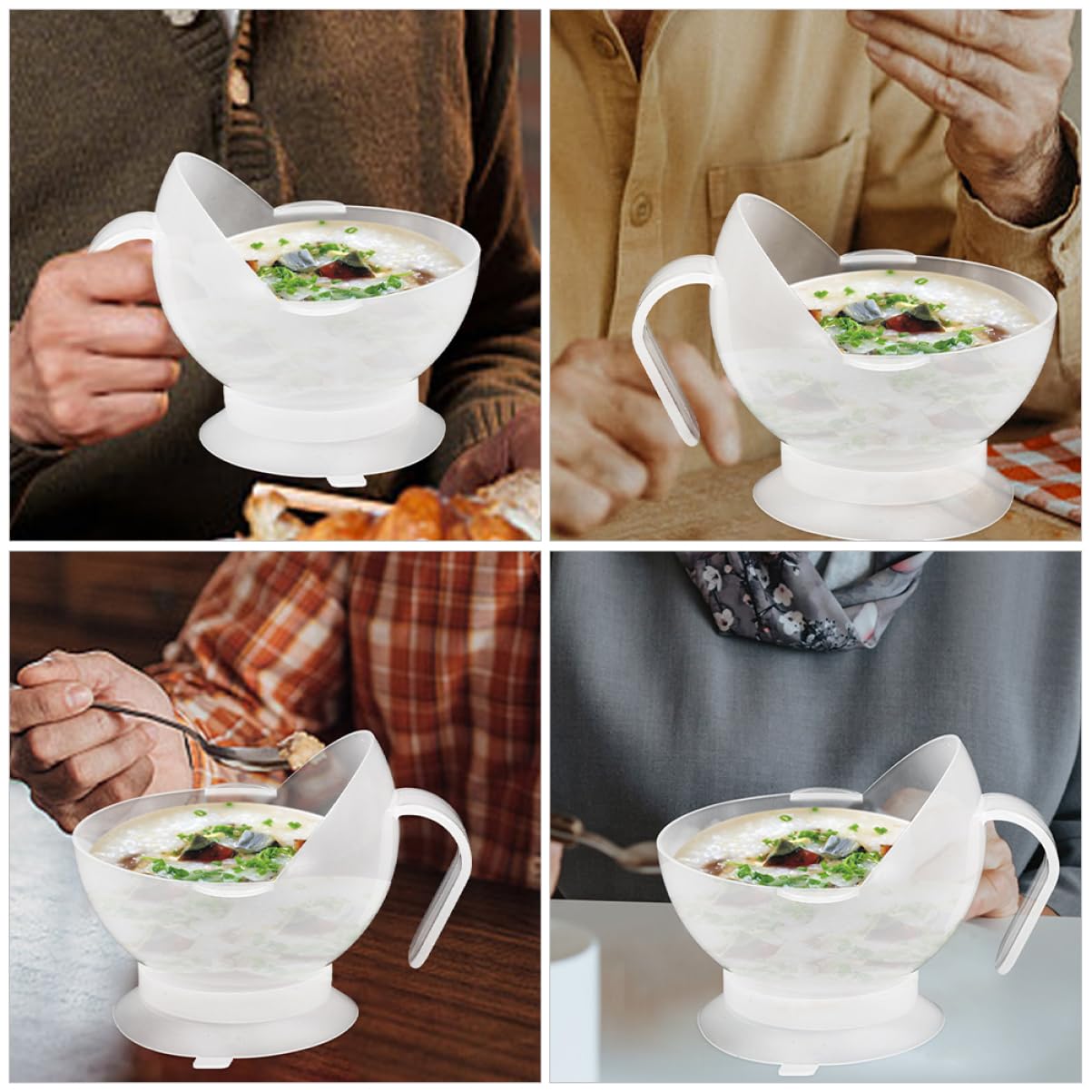 4piezas Bowl Antideslizante Ventosa Para Personas Mayores y Discapacitadas Tazón Para Evitar Derrames y Caídas De Utensilios De Comida Para Ancianos y Ayuda La Alimentación