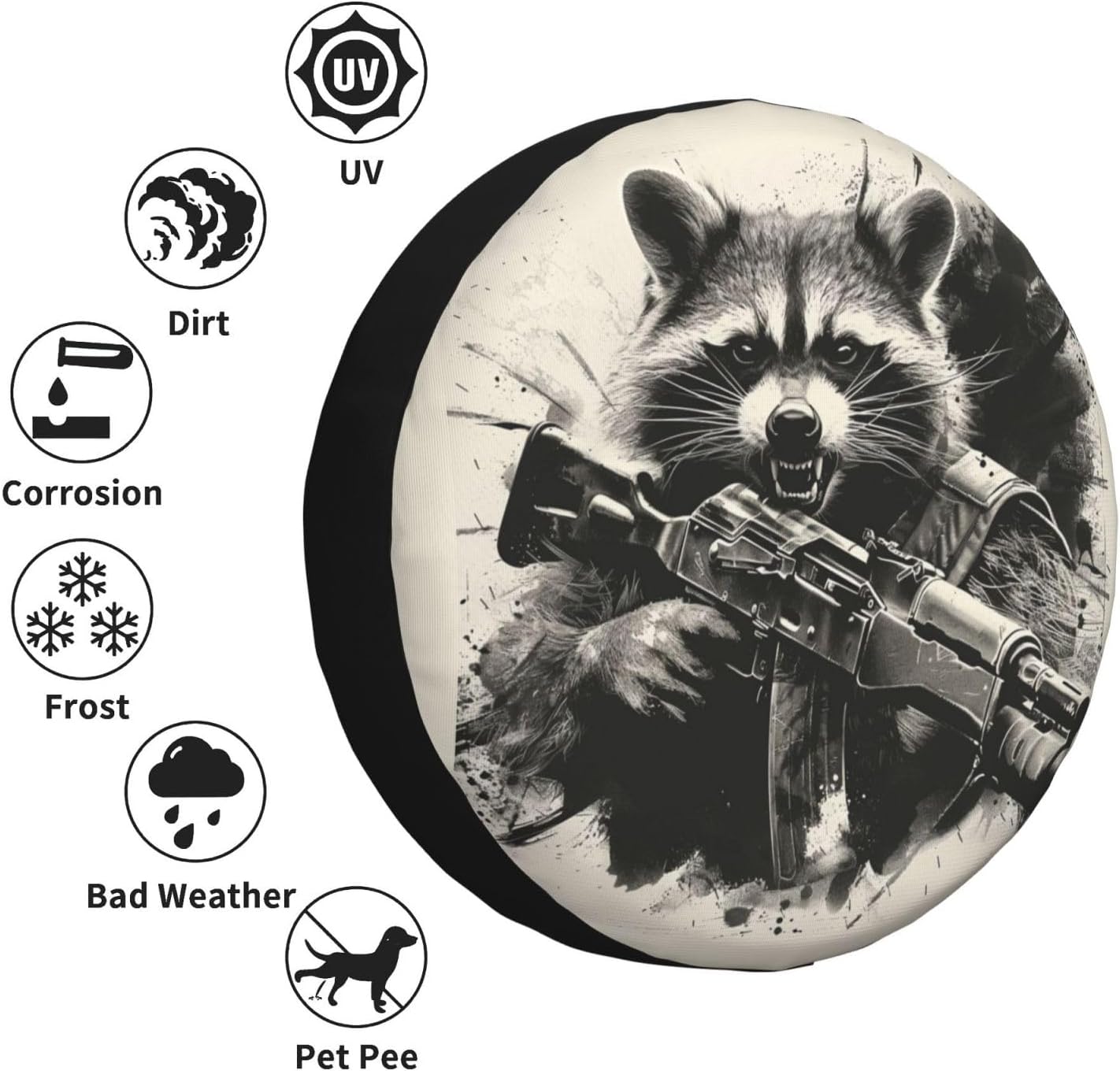 Funny Raccoon Spare Tire Cover Raccoon Holding A Gun Wheel Protector for Truck SUV Trailer Camping RV Universal Tire Covers 15 Inch