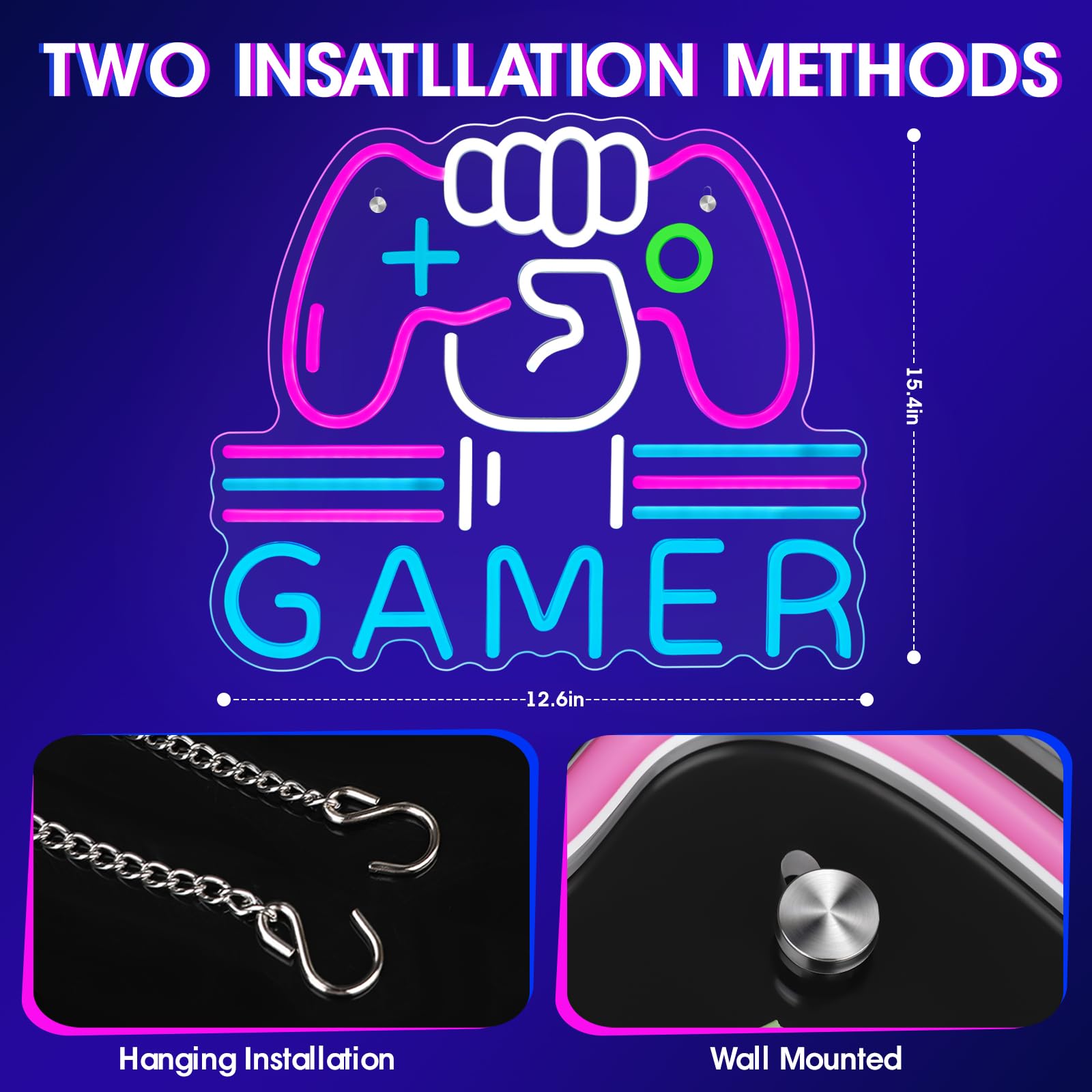 Gamer Neon Schild, hell und dimmbar, großes buntes Neonlicht für Gaming-Video-Zimmer, Schlafzimmer, Wanddekoration, USB-betriebene LED-Spielzimmer-Nachtlichter, cooles Geschenk für Jungen, Teenager,