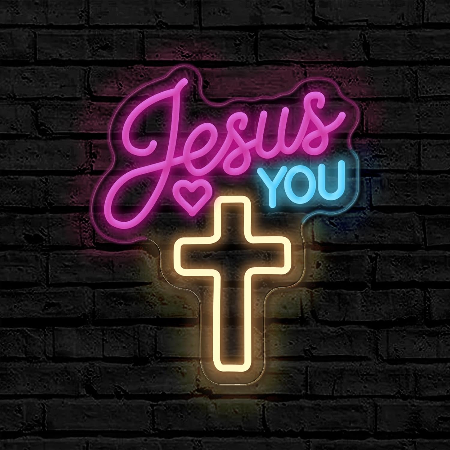 Jesus You Cross neon sigin, cross room decoration, suitable as a gift for Christian fathers, mothers, husbands and other family and friends