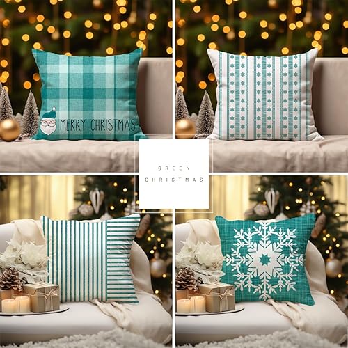 Miniatura 2 de Juego de 4 fundas de almohada de 18 x 18 pulgadas, diseño de copos de nieve, búfalo, Papá Noel, Feliz Navidad, invierno, vacaciones, decoración de