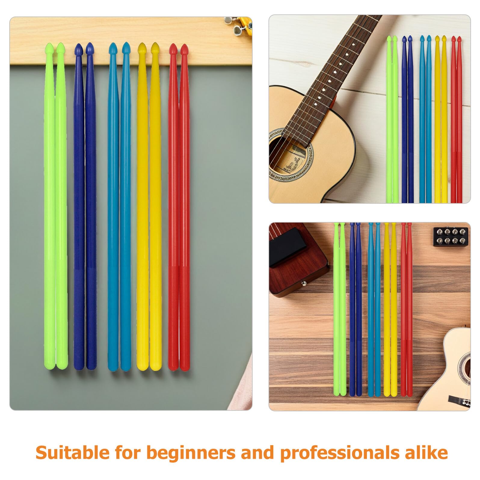Baguettes de Batterie en Nylon Colorées 5 Paires 16 Pouces
