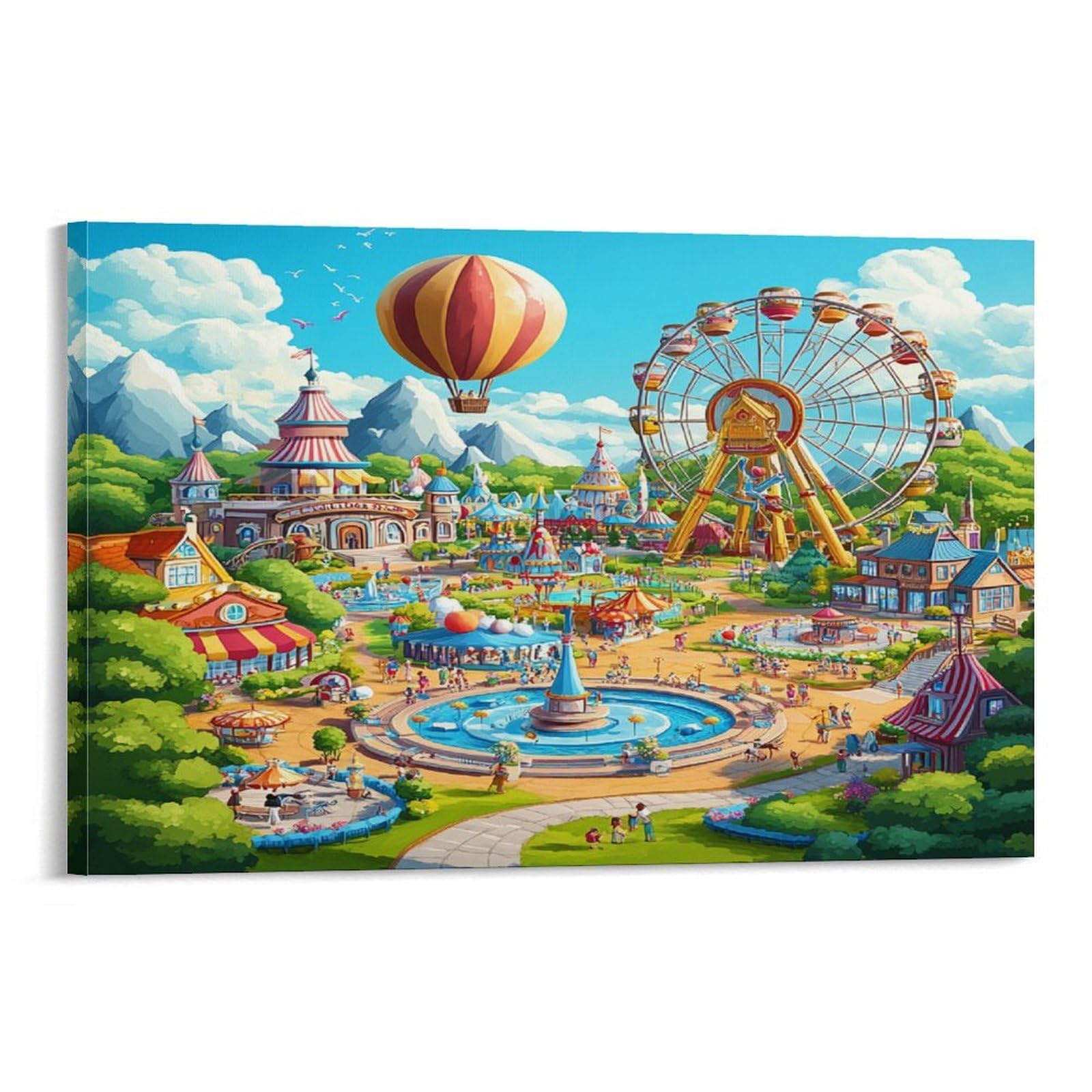 CPLVKWRQJ Amusement Park Scene Individual Cartoon Fantasy Style Canvas Artwork - Bedroom Canvas Painting Easy to Clean Space Transformer Decor 12x18inch(30x45cm)