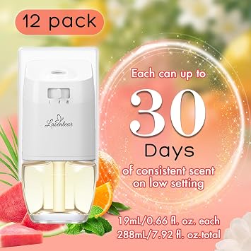 Air Freshener Plug In Refills for Home,12 Count Musk, Lemongrass, Citrus Mint, Watermelon, Summer Scented Refills for Home and Bathroom, Compatible with Air Wick & Glade