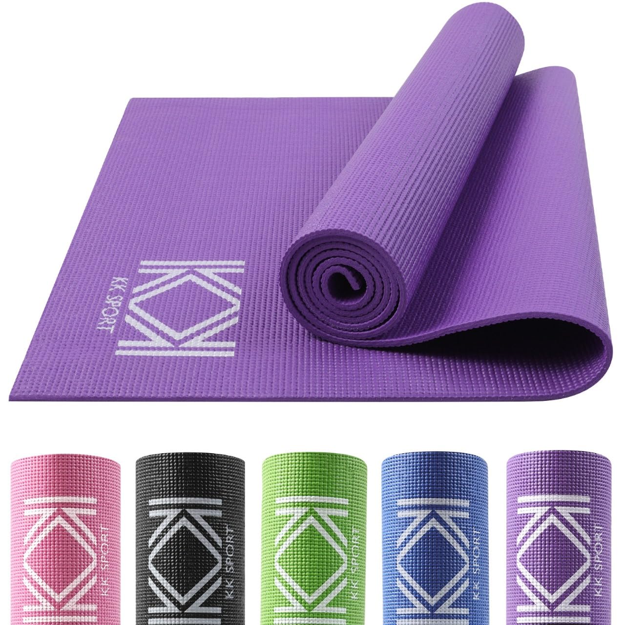 KK Yoga Mat 6mm Thick PVC Fitness Non Slip Yoga Mat - 180 x 60 cm Exercise Mat - Gym Mats Perfect for Pilates, Stretching, Gymnastics & Camping Compact Lightweight With Carry Bag (PURPLE) โ image 1