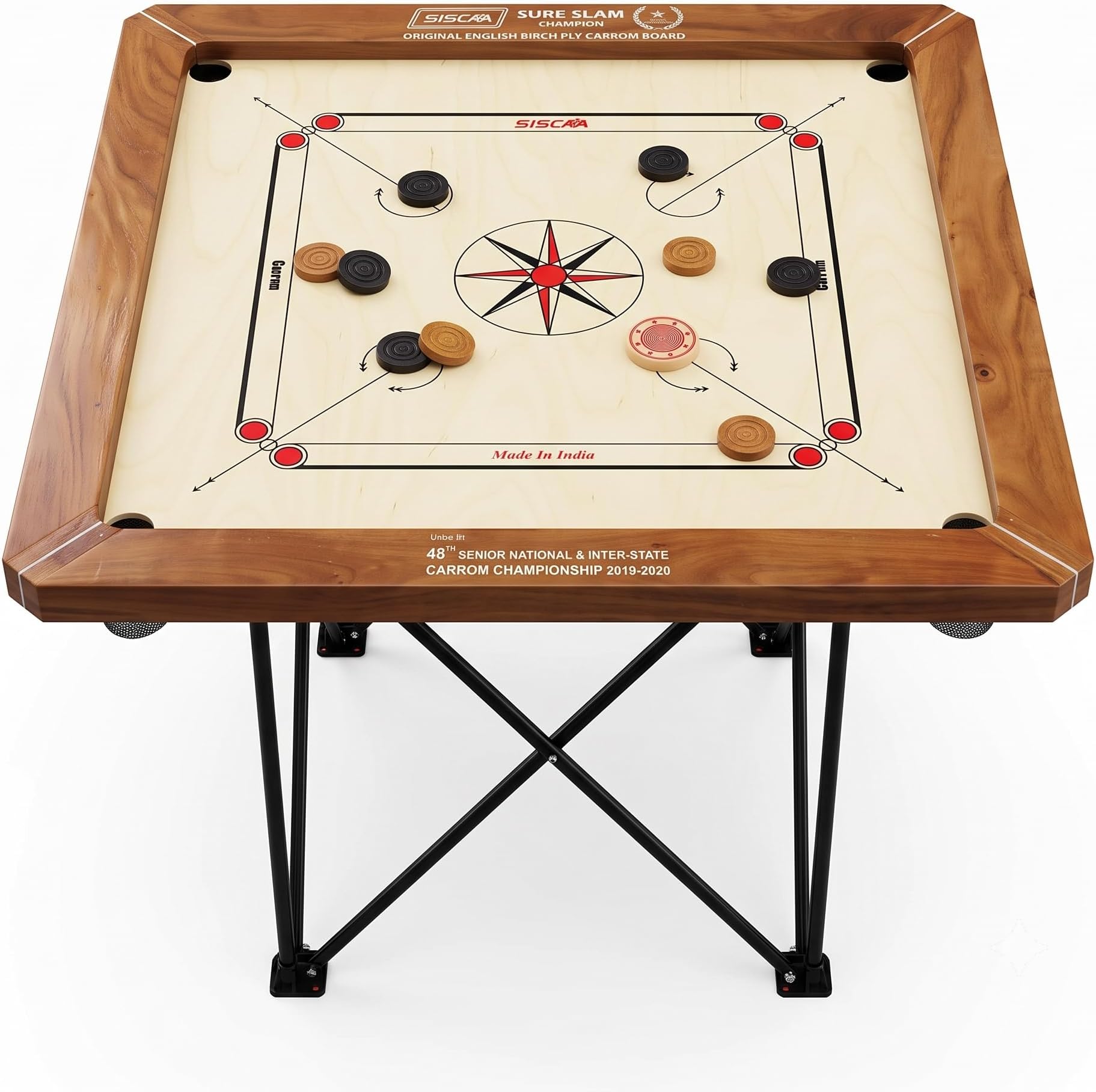 SISCAA Carrom Board Sure SLAM Indoor Board Game Approved by Carrom Federation of India & Maharashtra Carrom Association (Champion, 20mm)