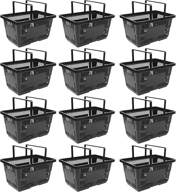 AUYART 12 Cestas de Mercado Negras con Asas - Plástico Apilable