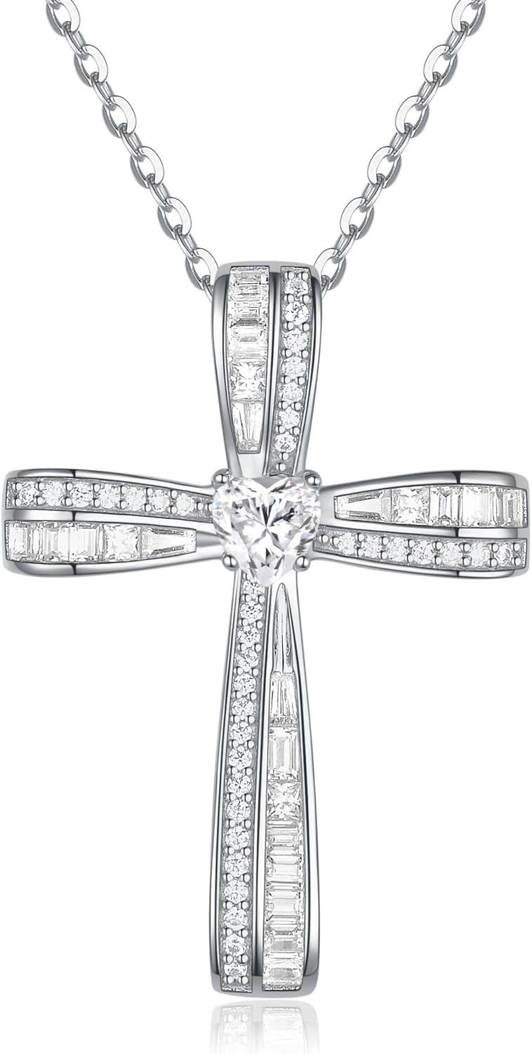 Moissanite Cross Necklace for Women Sterling Silver Twisted Cross Pendant with 5A Cubic Zirconia Birthday Jewelry Gifts for Women Wife