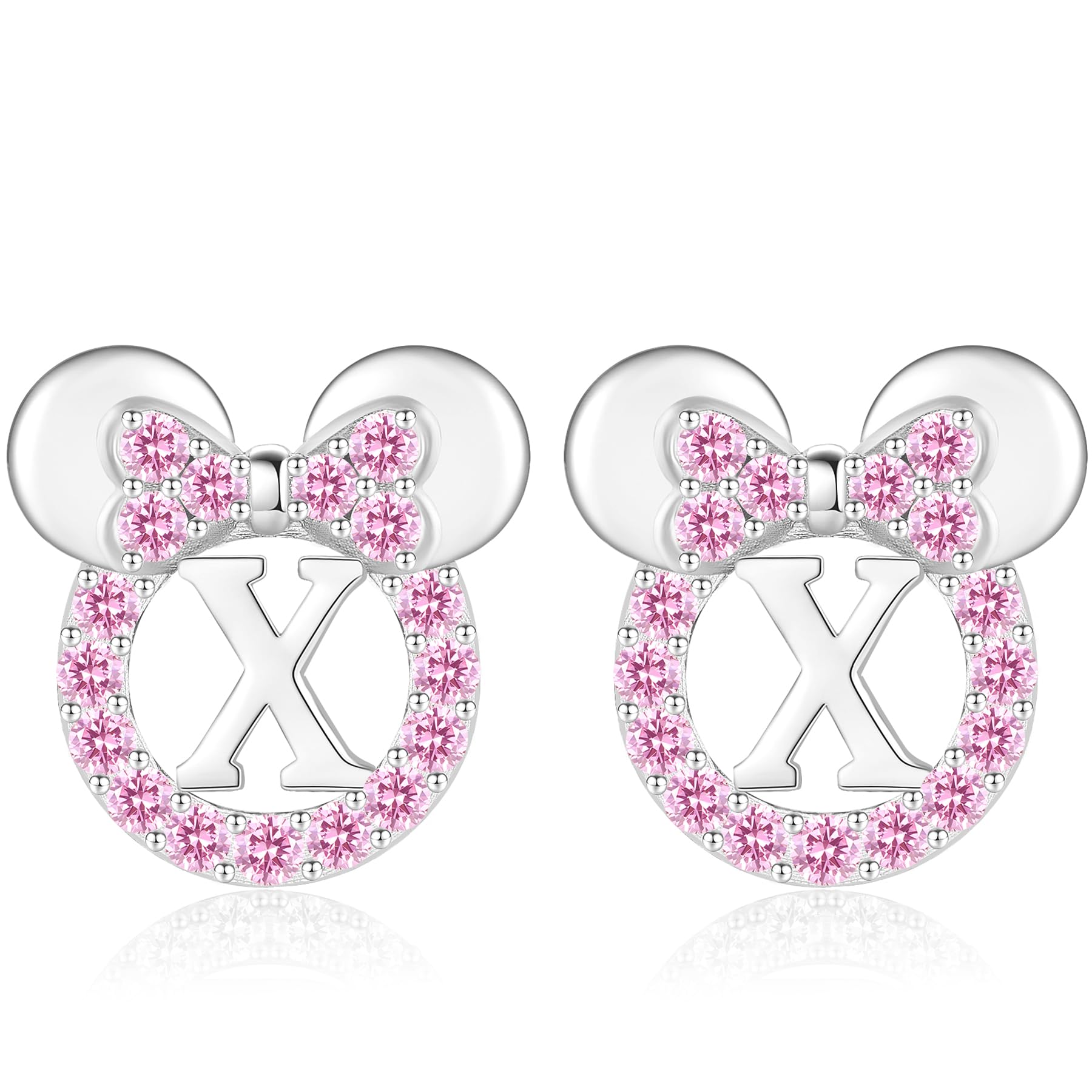 925 Sterling Silver Earrings for Girl Women: Hypoallergenic Initial Earrings with Pink Cubic Zirconia Cute Earrings Studs for Sensitive Ears Chirstmas Birthday Gifts