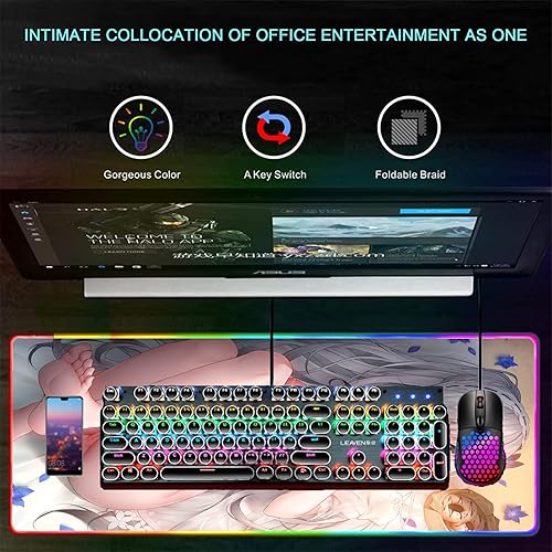 Miniatura 4 de Mouse Pads Anime Girl Sexy Gaming RGB Rubber Deer Mouse Pad Computer Mousepad LED Back Light XXL Mause Keyboard Table Desk Mats 39.37 inch x19.68