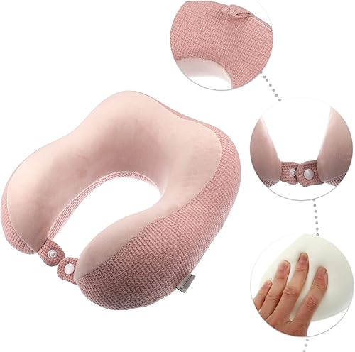Miniatura 3 de VOCOSTE Almohada de espuma viscoelástica en forma de U, cojín de almohada para el cuello, cojín de almohada de viaje para el hogar, rosa