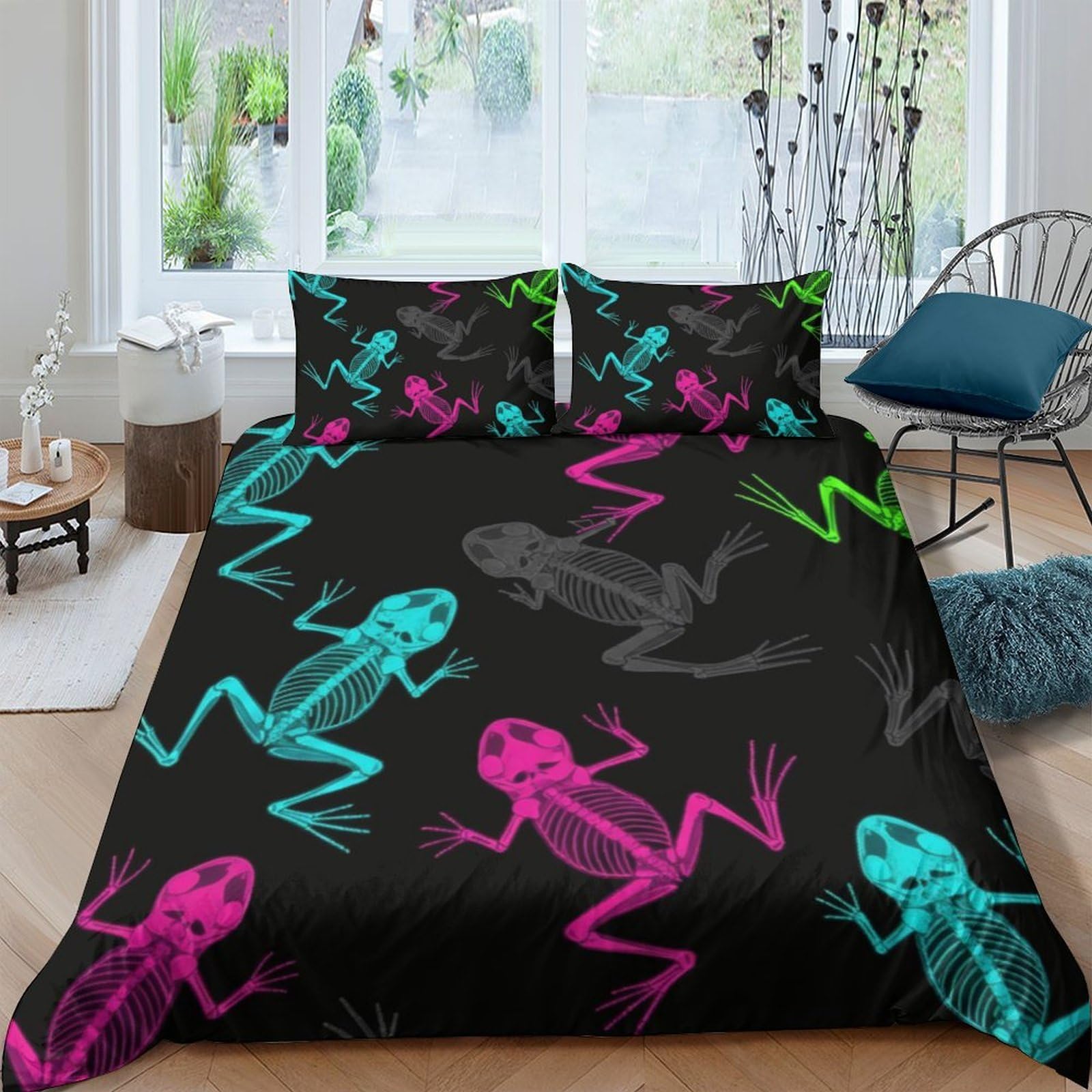 Ctjqhvkz Style-8 3D Printed Neon Frog Pattern Fitted Sheet Microfiber Soft Mattress Cover For Bedroom Guest Room Dorm Decor Single（135X200cm）