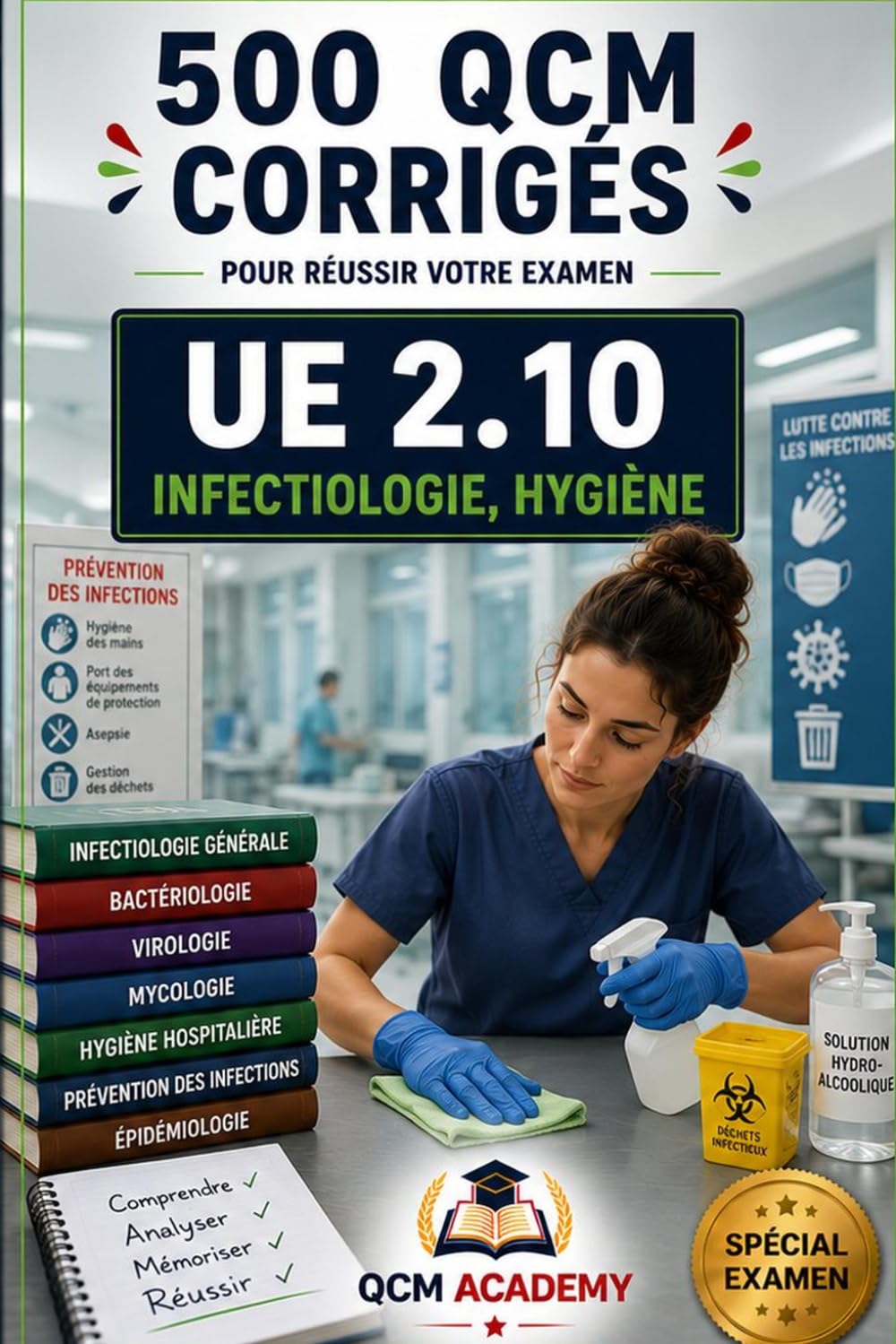UE 2.10 | Infectiologie, Hygiène: 500 QCM corrigés | Cahier d'entraînement express pour réviser l'infectiologie et l'hygiène en autonomie | Bactéries, ... | Référentiel infirmier (IFSI : Semestre 1)