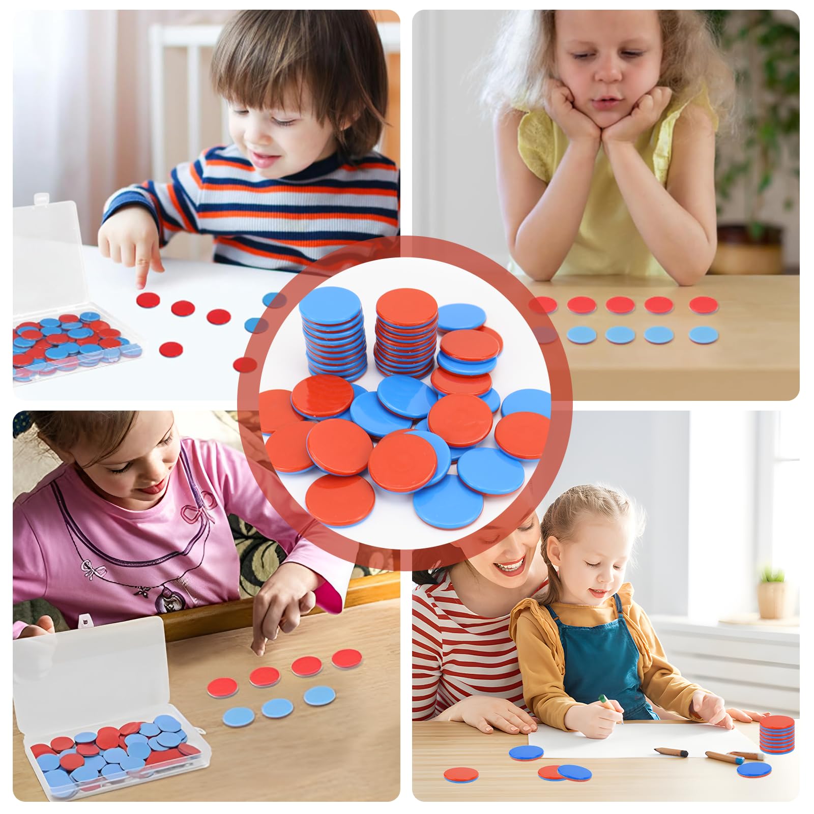 100 Jetons Réversibles en Plastique Rouge Bleu pour Aide au Calcul et Comptage