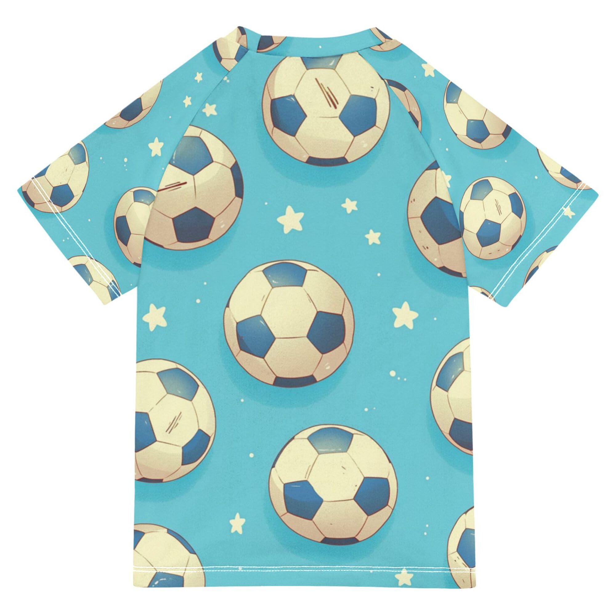 Wudan Cartoon Soccer Balls Stars Light Blue Boy Bathing Suit Short Sleeves Childrens Bathing Suits Swimwears Tshirts for Big Boys 4T