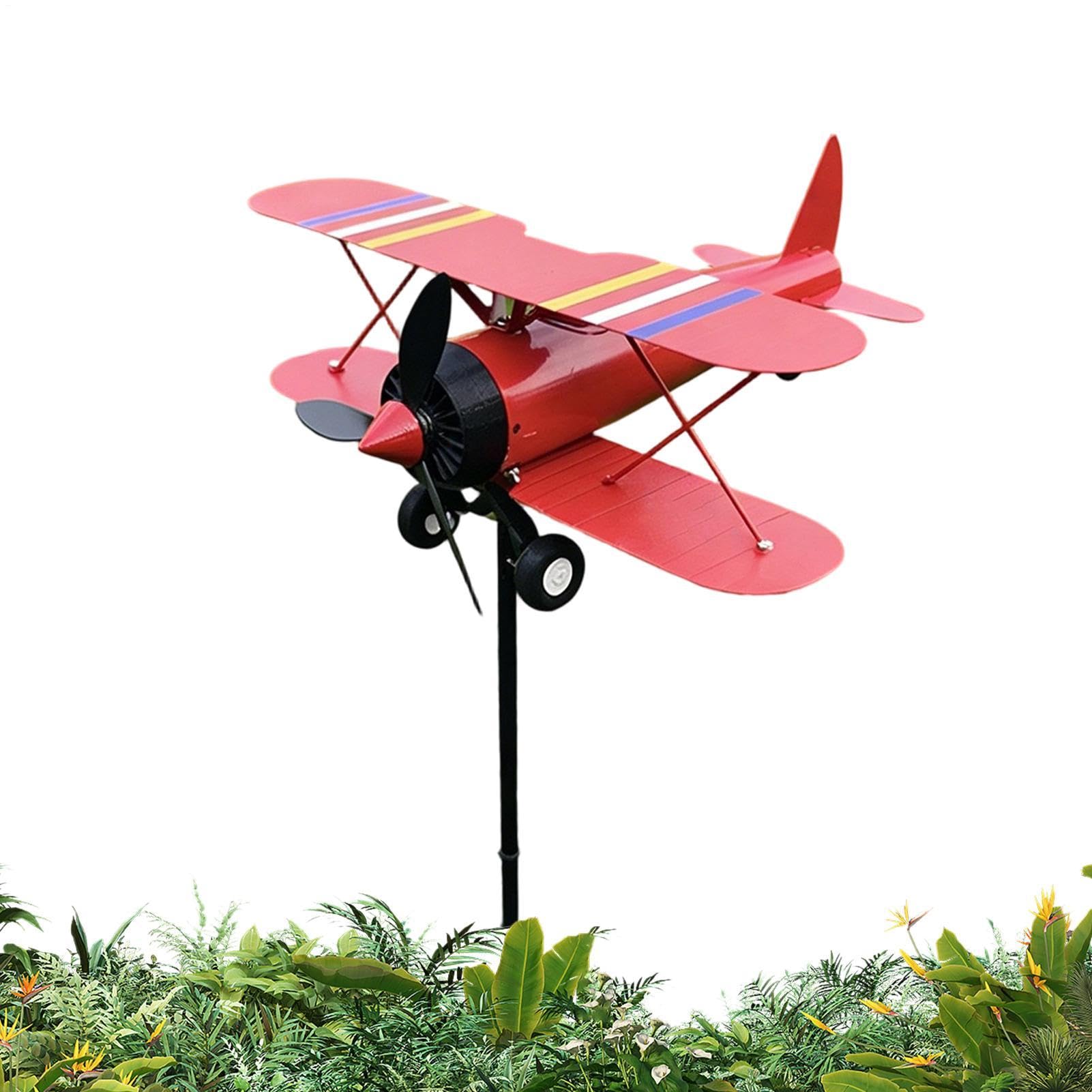 Airplane Wind Spinners Outdoor, Handcrafted Metal Garden Decor Wind Direction Indicator, Aviation-Themed Weathervane for Yard, Deck or Fence Mounting