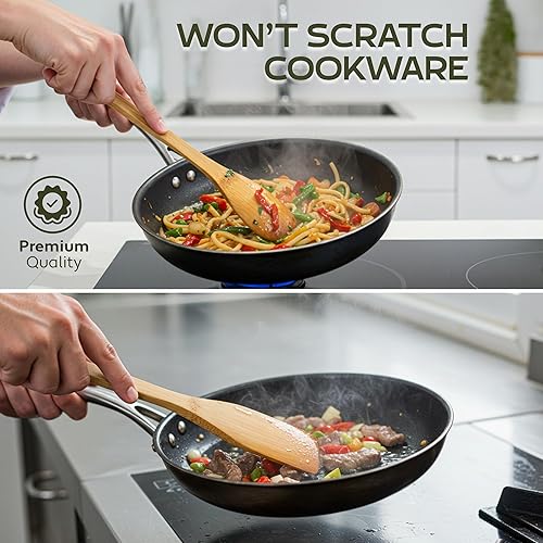 Miniatura 3 de Juego de 6 cucharas de madera para cocinar, cucharas de madera de primera calidad y utensilios de madera para uso diario - Juego de utensilios de