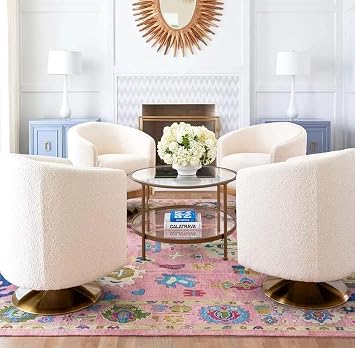 Hand-Tufted Oushak Wool Rug Handmade Turkish Design with Soft Pastel Tones and a Boho Look, Ideal for Living Rooms, bedrooms, or entryways.(Pink, 8' x 10')