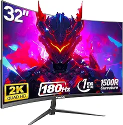 Gawfolk Monitor Curvo De 32 Polegadas 144Hz/180Hz Monitor Para Jogos 1500R Qhd (2560X1440P) Tela De Monitor De Computador 2K Com Freesync, Displayport, Hdmi, Montável Em Parede