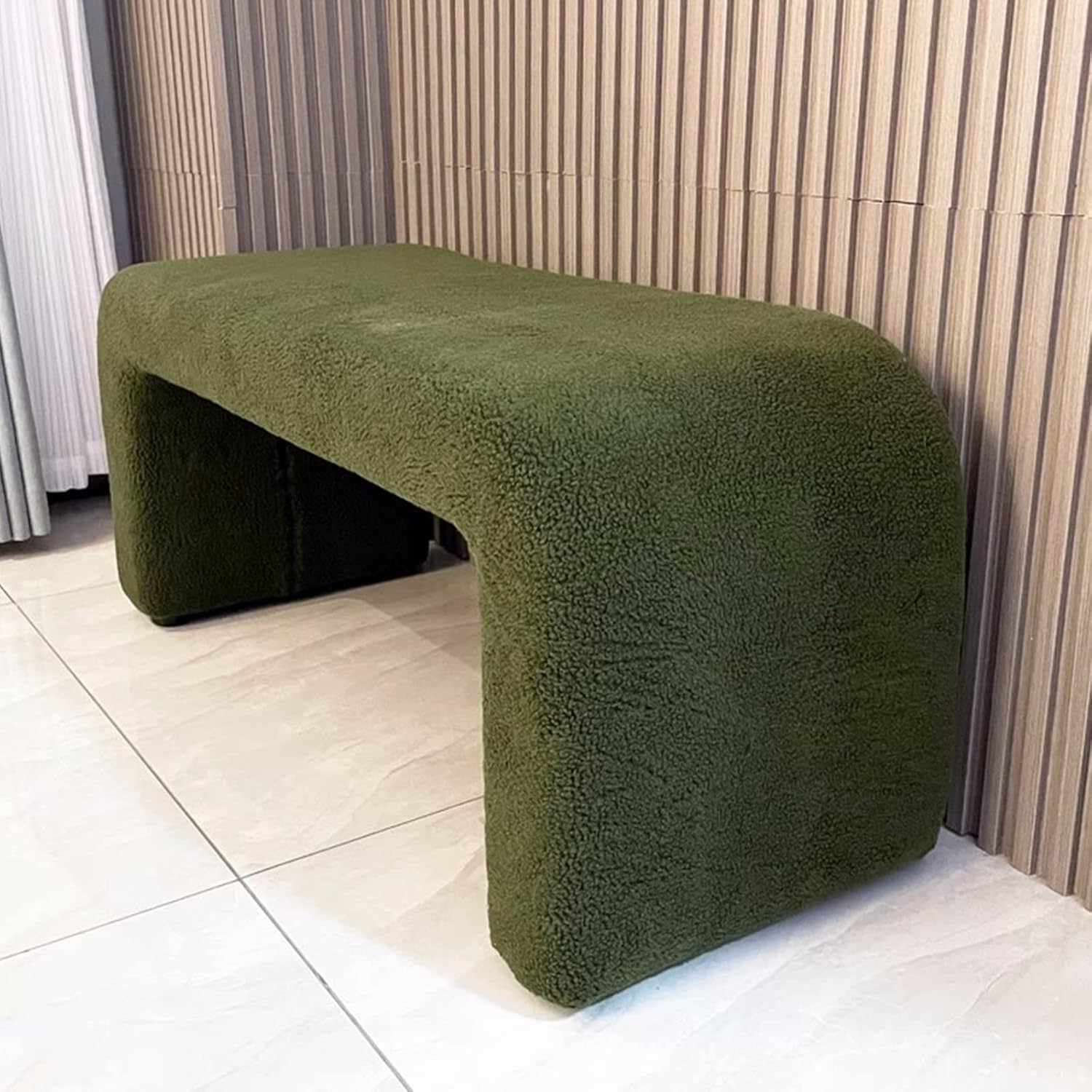 Bout de lit en cachemire d'agneau vert, banc rectangulaire moderne pour salon cocooning