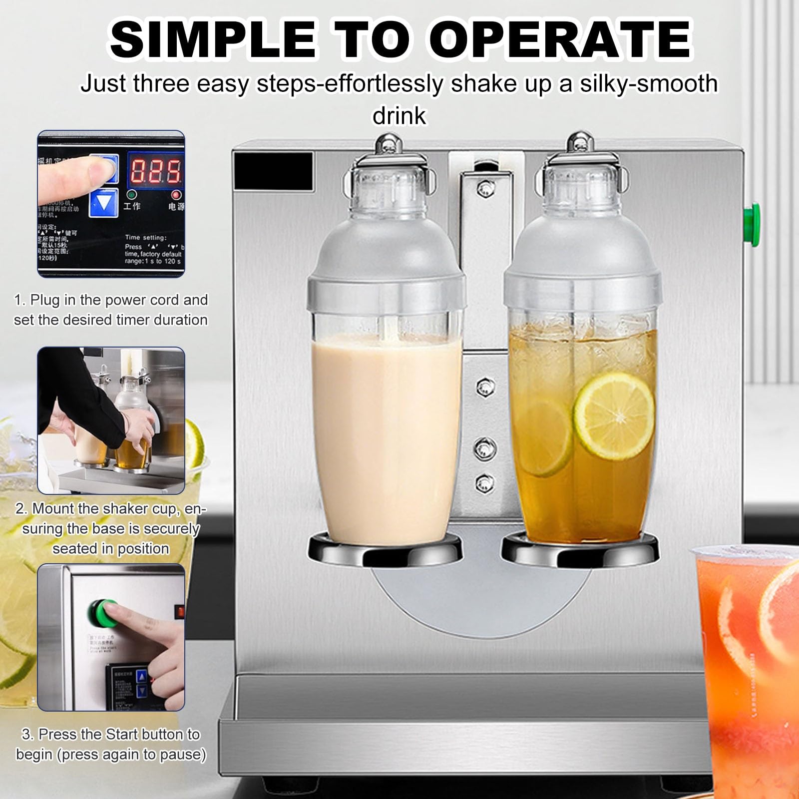 Macchina Automatica a Doppia Testa per Shakerare Il Milk Tea, Shaker Elettrico in Acciaio Inossidabile, Macchina Automatica Da 120w per Bubble Tea Con 2 Bicchieri Trasparenti Da 1000 Ml