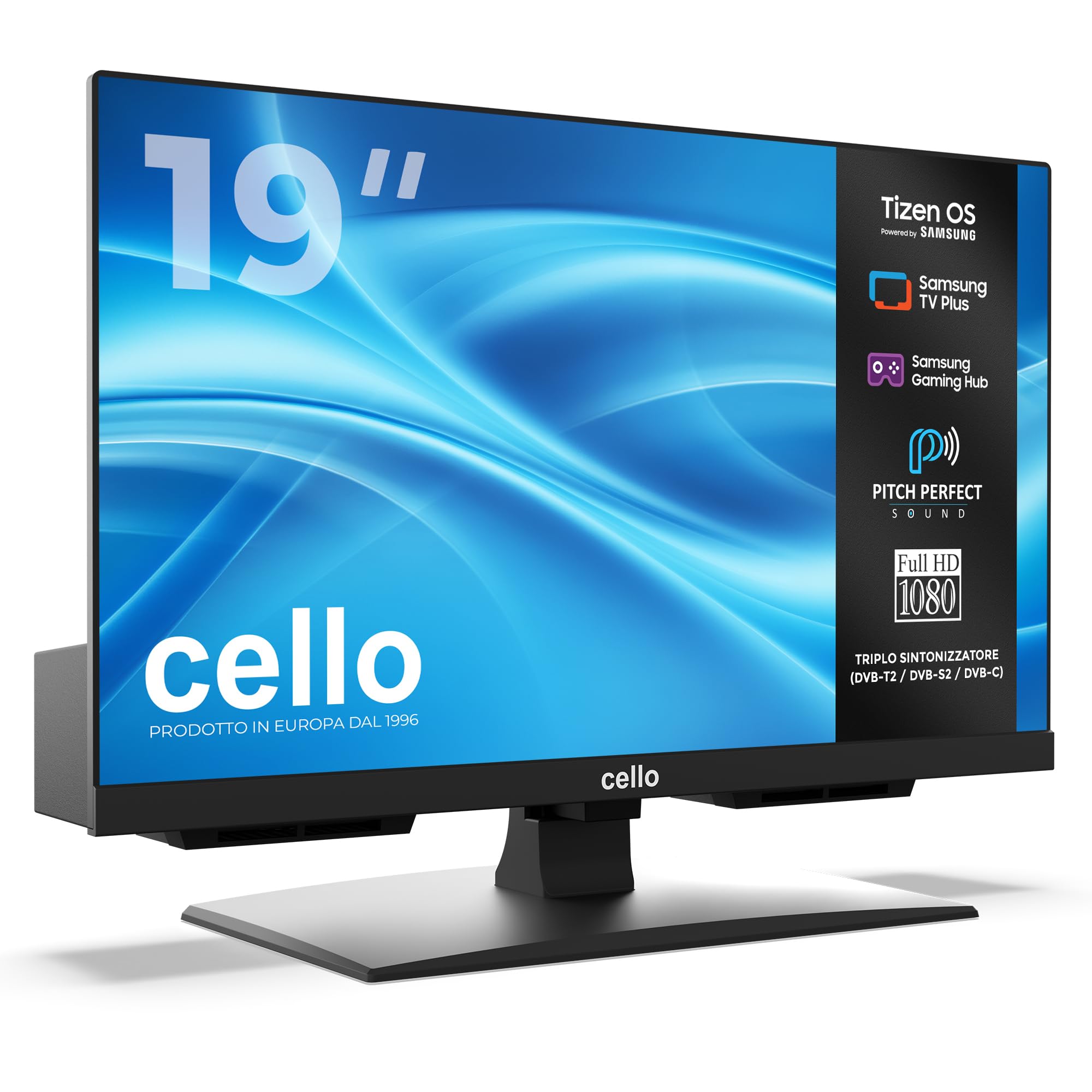 Cello C1926TZH Smart TV 19" con Tizen OS di Samsung, Gaming Hub, altoparlanti Pitch Perfect, Bluetooth, triplo sintonizzatore, TV compatta ideale per cucina e camera da letto
