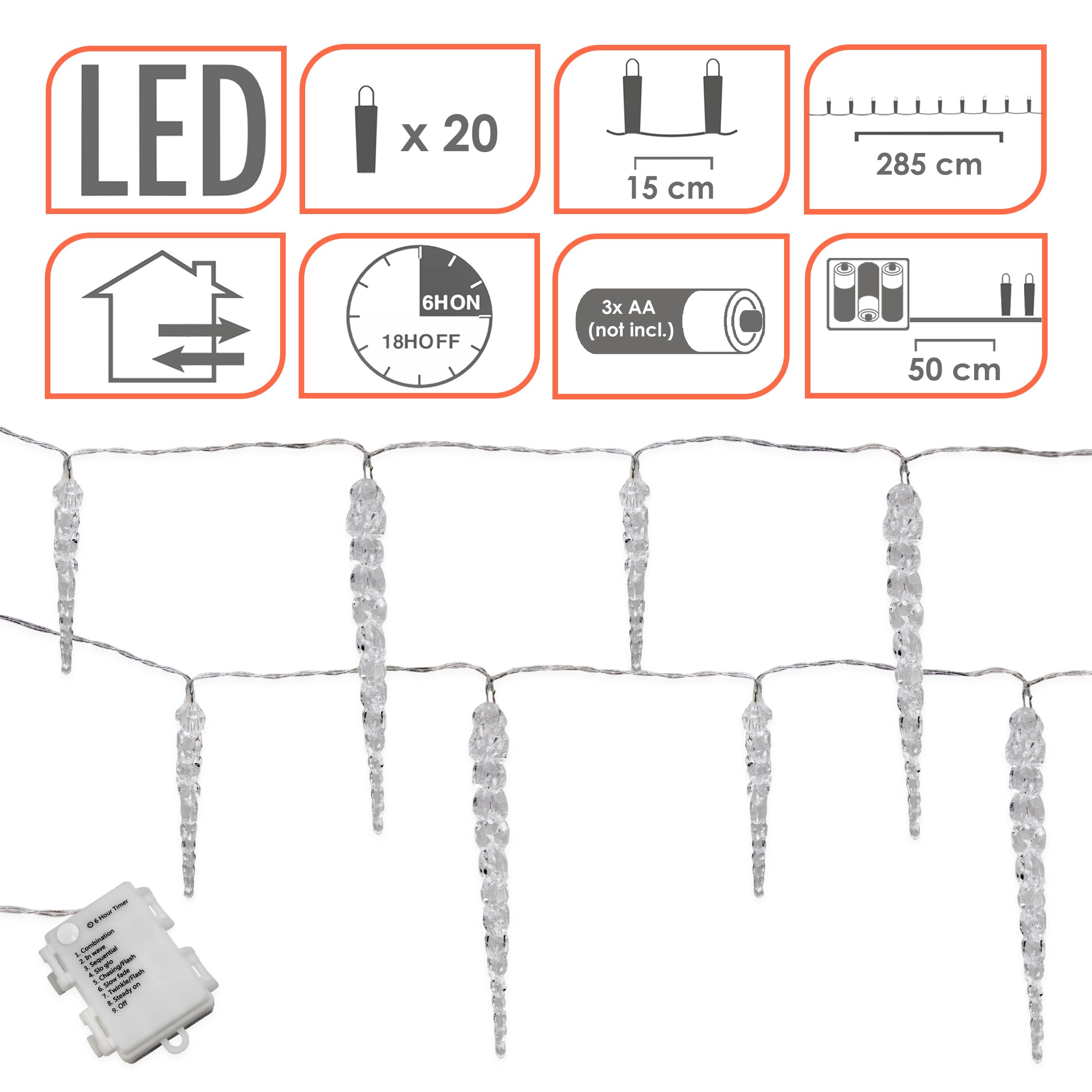 Catena luminosa a LED con effetto pioggia di ghiaccio, effetto neve, luce bianca calda, con timer, per appendere le luci di Natale (3 fili 360 LED