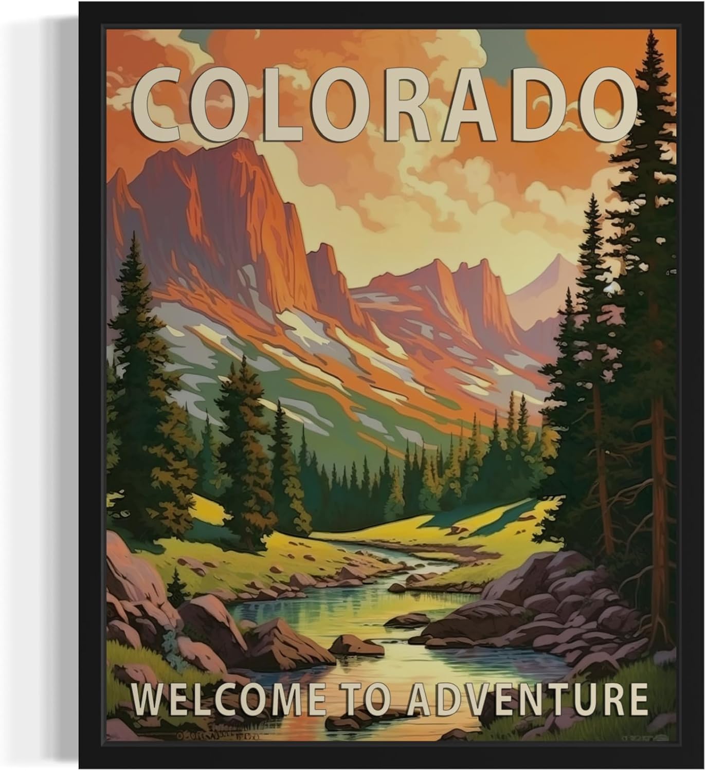 Colorado State Scenery Poster Art Print, Retro States Landscape Wall art Decor, Adventure Mountain and Scenery Painting for Bedroom, Living Room 42 (Colorado, 16 x 20 inches, Unframed)