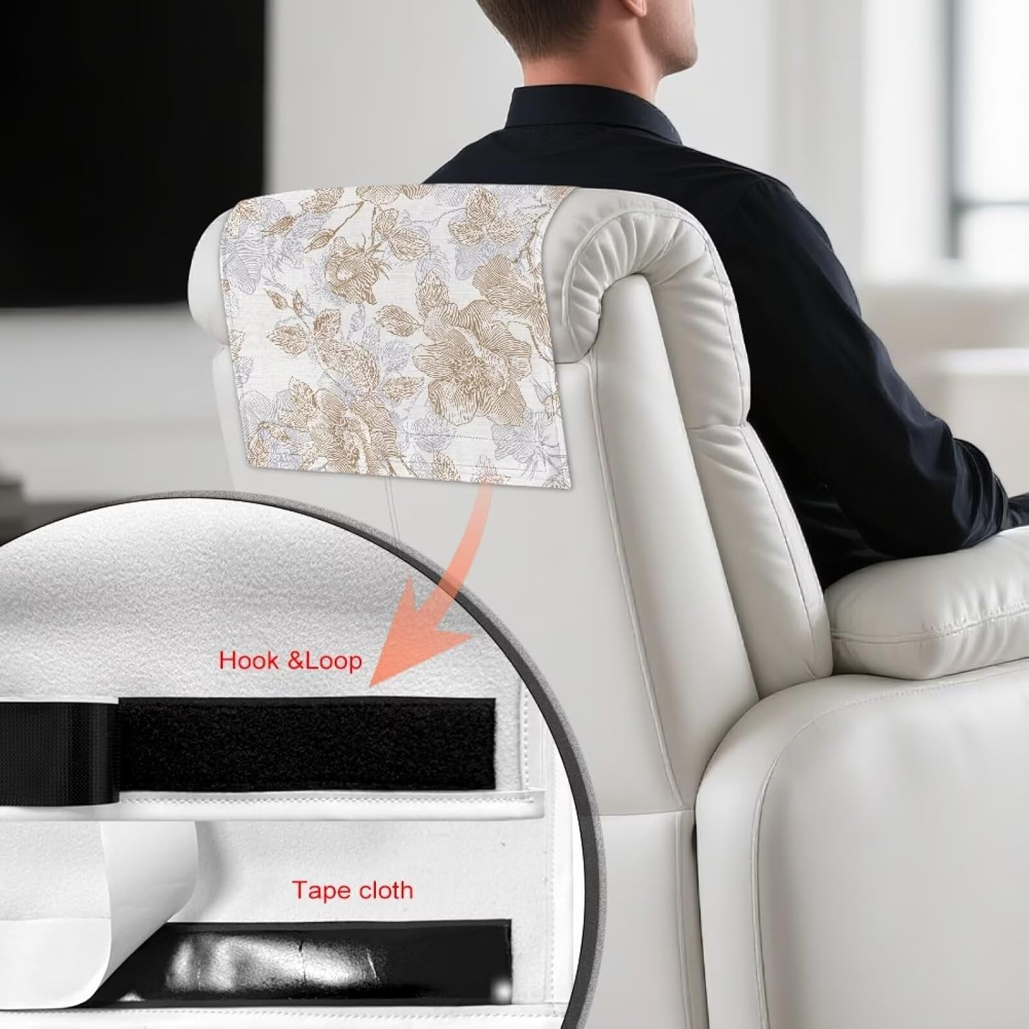 Floral Head Rest Cover for Recliner Faux Leather Headrest Cover for Recliner Chair Set of 2 Couch Covers for Chairs Furniture Sofa Protector for Home Office Chair