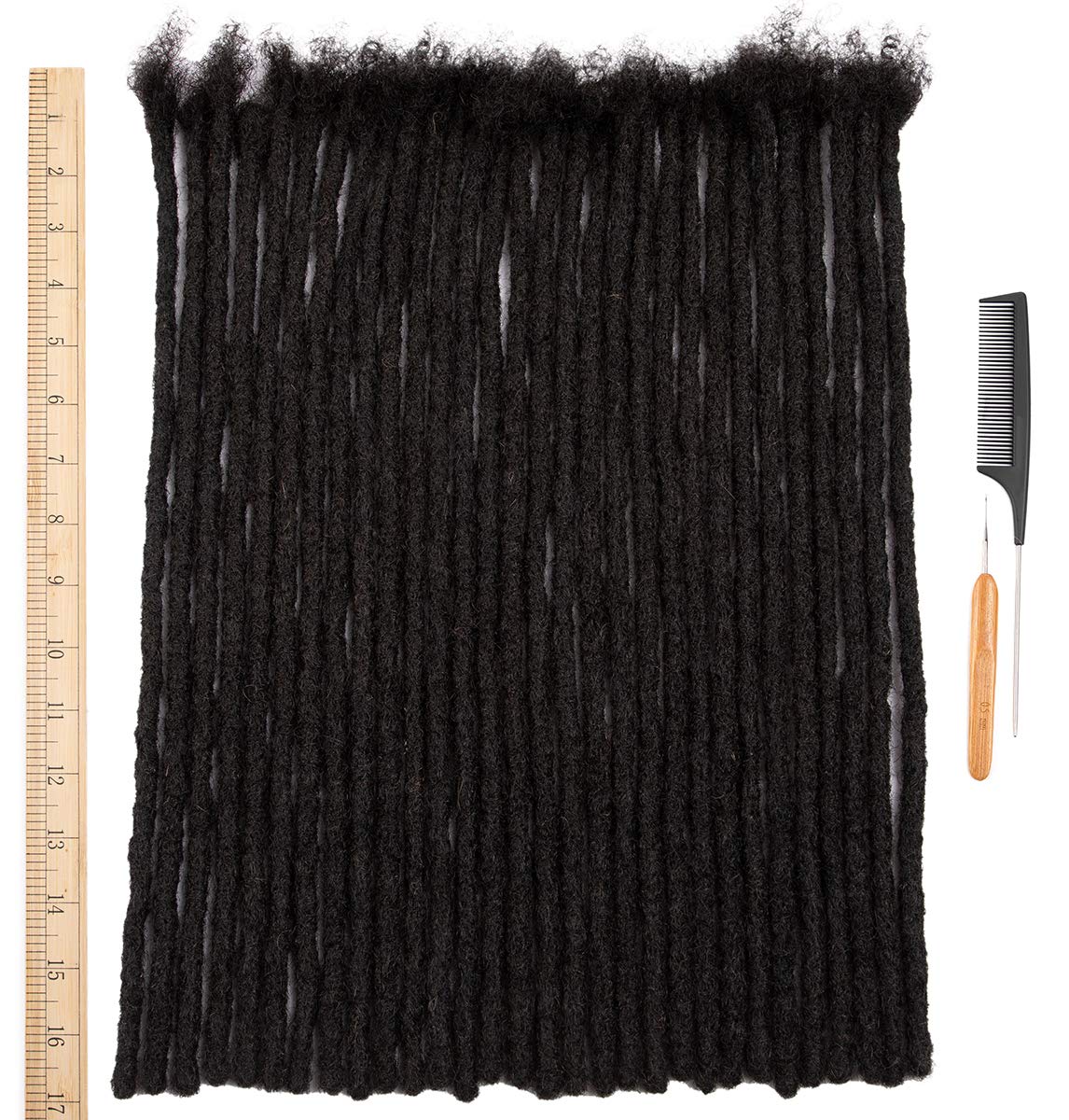 DAIXI 16 Inch 30 Strands 0.8cm Thickness 100% Real Human Hair Dreadlock Extensions for Man/Women Full Head Handmade Permanent loc Extensions Bundles Can Be Dyed Bleached Curled and Twisted including Free Needles and Comb