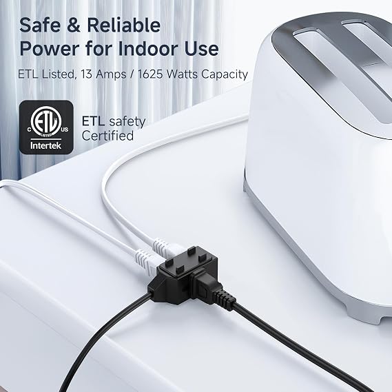 [ETL Listed] Cable Matters 2-Pack 2 Prong 3-Outlet Extension Cord, 3ft