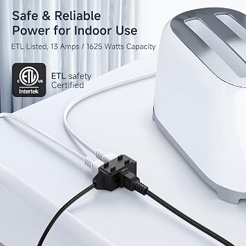 [ETL Listed] Cable Matters 2-Pack 2 Prong 3-Outlet Extension Cord, 3ft