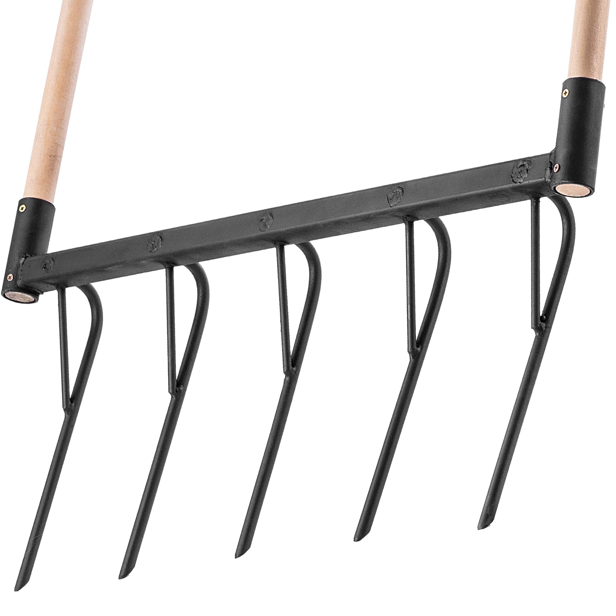 KADAX Forchetta per sepoltura con 5 denti e lunghi steli in legno, robusto coltivatore per allentare il terreno e la lavorazione del giardino, forchetta doppia fossa (con gambo)