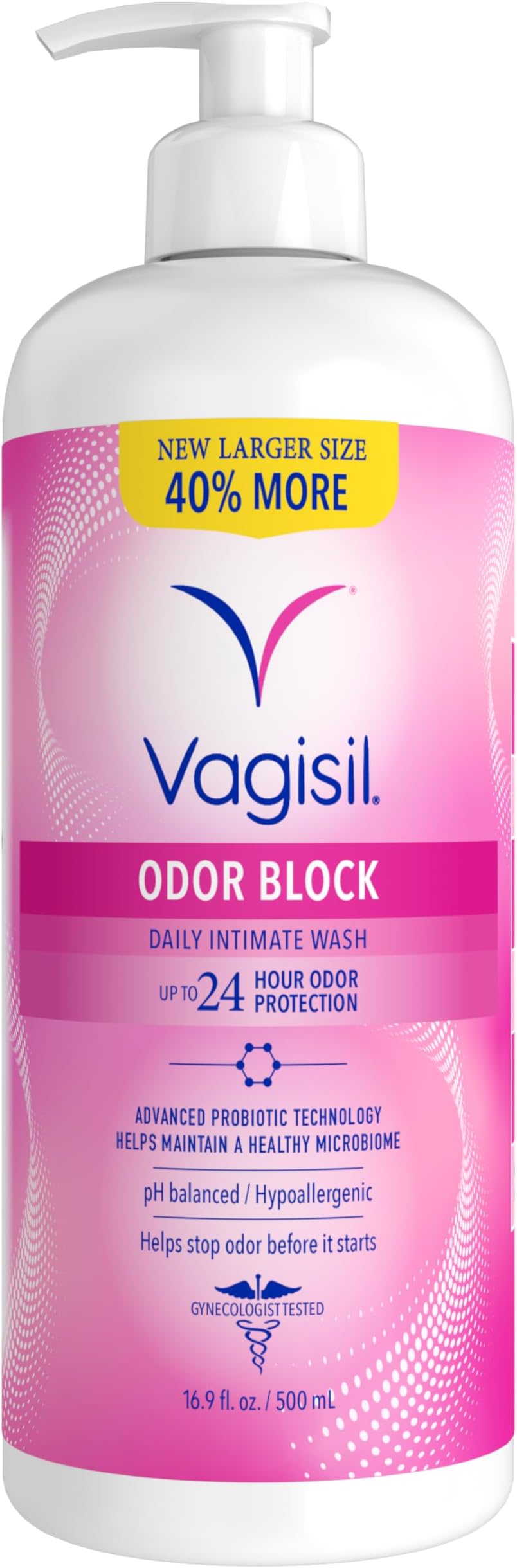 Vagisil Feminine Wash for Intimate Area Hygiene, Odor Block, Gynecologist Tested, Hypoallergenic, 16.9 oz with Pump